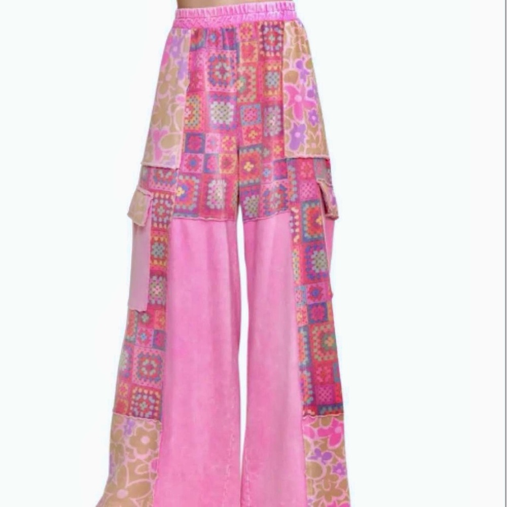 Colorful Boho Patchwork Wide Leg Pants